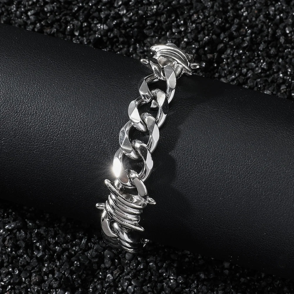 Stainless Steel Thorn Cuban Link Bracelet