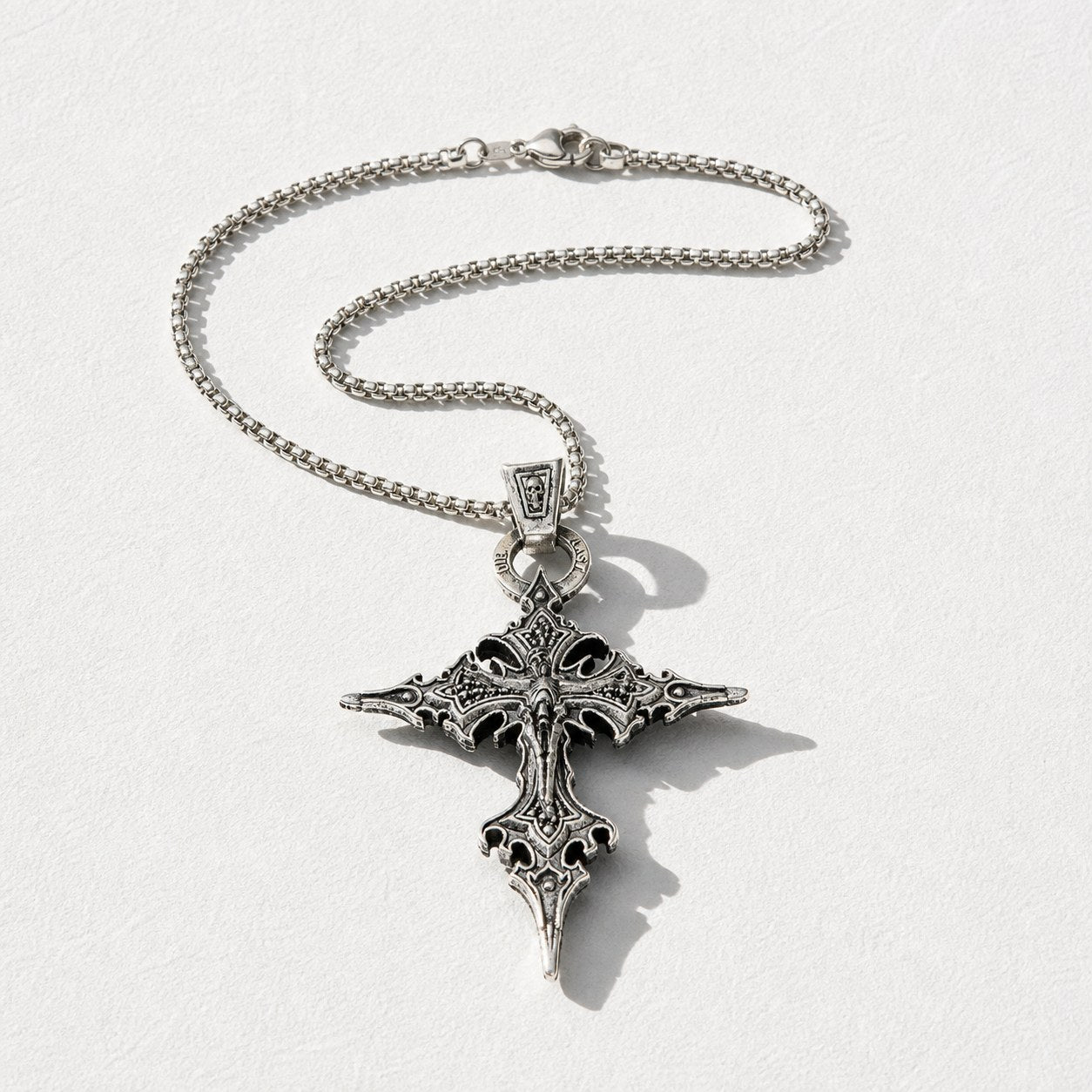 Gothic Skull Cross Pendant Necklace — Drokt studio detail